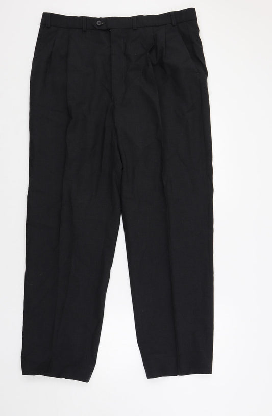 Marks and Spencer Mens Grey Wool Dress Pants Trousers Size 38 in L31 in Regular Zip