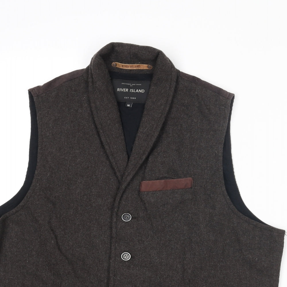 River Island Mens Brown Wool Jacket Suit Waistcoat Size M Regular