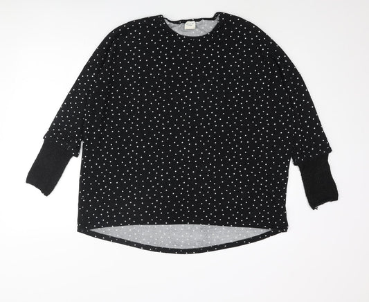 Jacqueline de Yong Womens Black Round Neck Polka Dot Polyester Pullover Jumper Size L