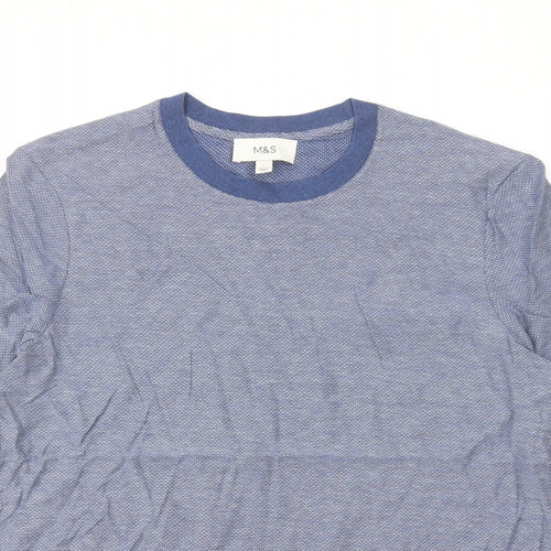 Marks and Spencer Mens Blue Cotton T-Shirt Size L Crew Neck