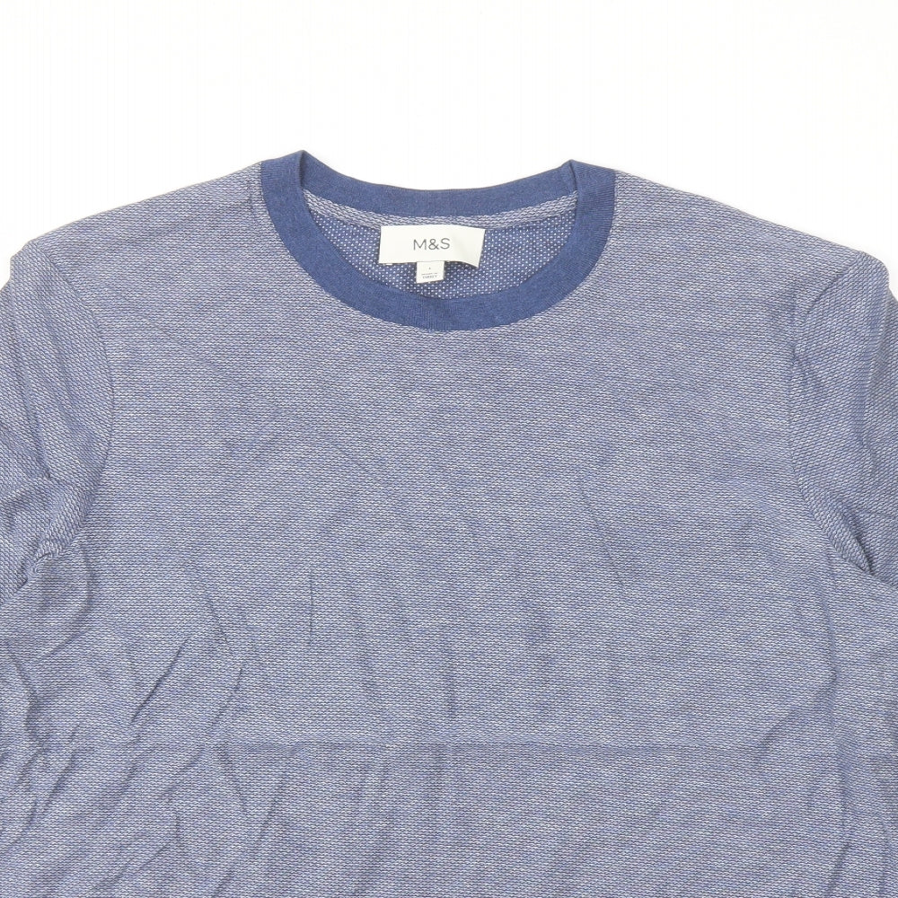 Marks and Spencer Mens Blue Cotton T-Shirt Size L Crew Neck