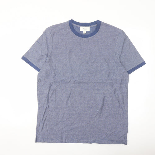 Marks and Spencer Mens Blue Cotton T-Shirt Size L Crew Neck