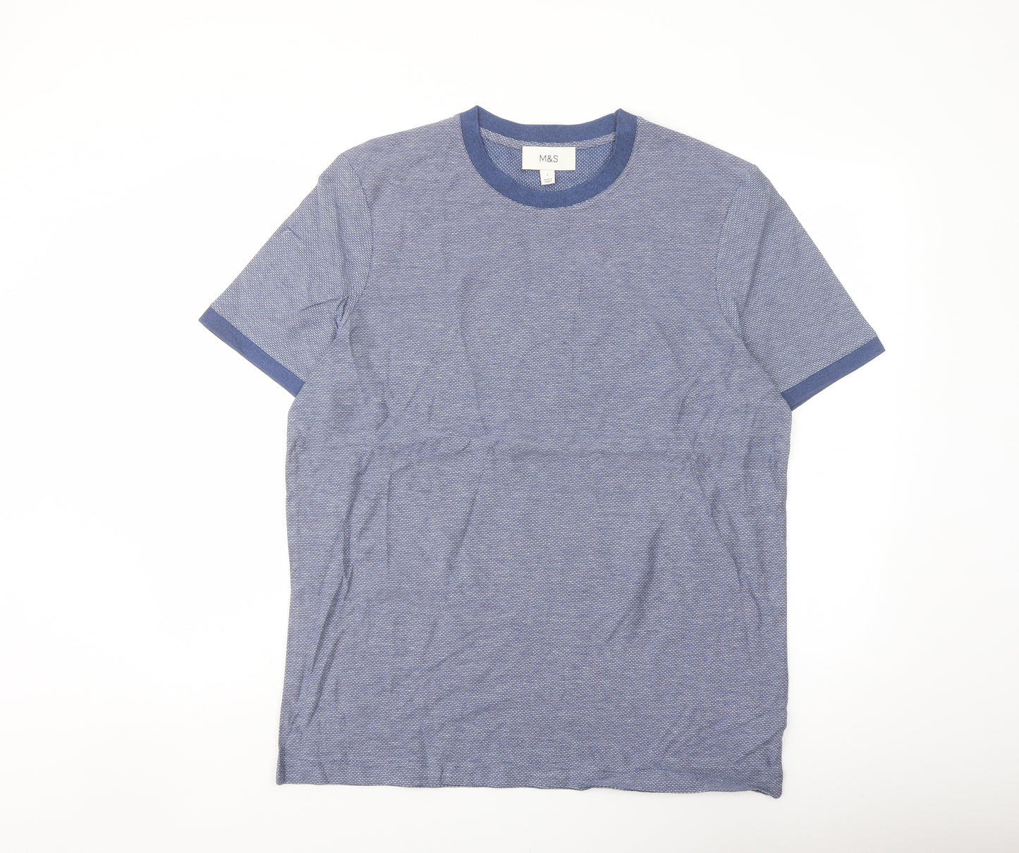 Marks and Spencer Mens Blue Cotton T-Shirt Size L Crew Neck