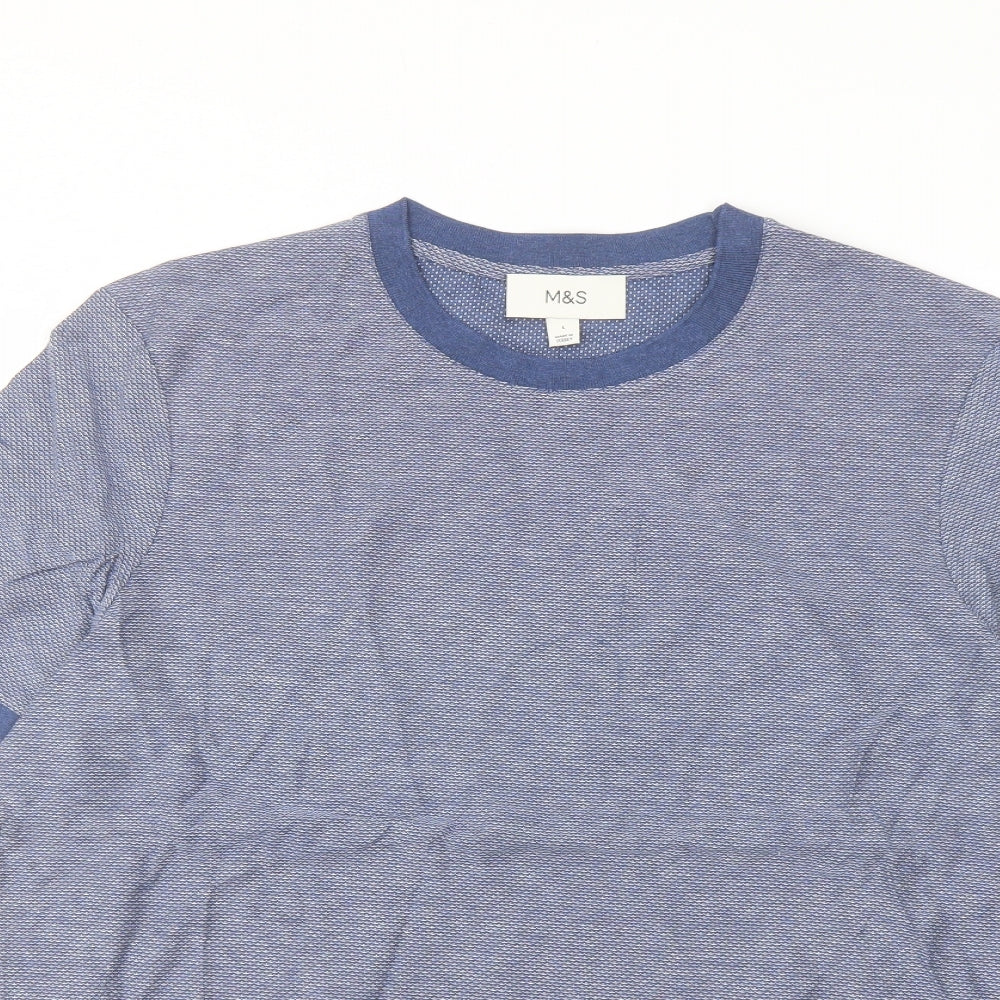 Marks and Spencer Mens Blue Cotton T-Shirt Size L Crew Neck