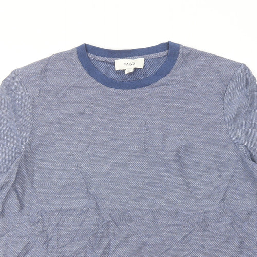 Marks and Spencer Mens Blue Cotton T-Shirt Size L Crew Neck