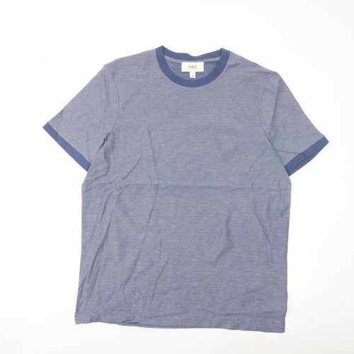 Marks and Spencer Mens Blue Cotton T-Shirt Size L Crew Neck