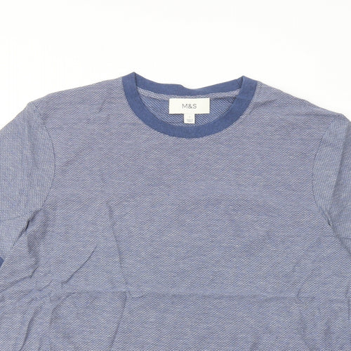 Marks and Spencer Mens Blue Cotton T-Shirt Size L Crew Neck