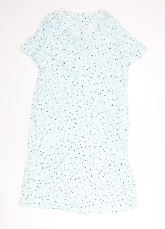 Bonmarché Womens Blue Floral Cotton Top Dress Size 16 Button - Lace Trim, Size 16/18