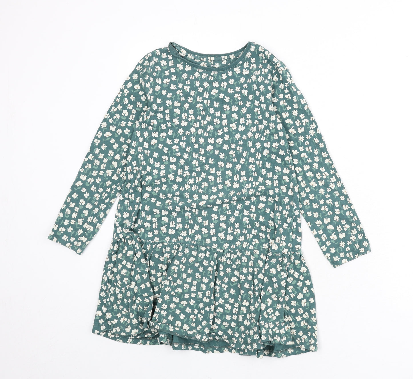 John Lewis Girls Green Floral Cotton A-Line Size 9 Years Round Neck Pullover