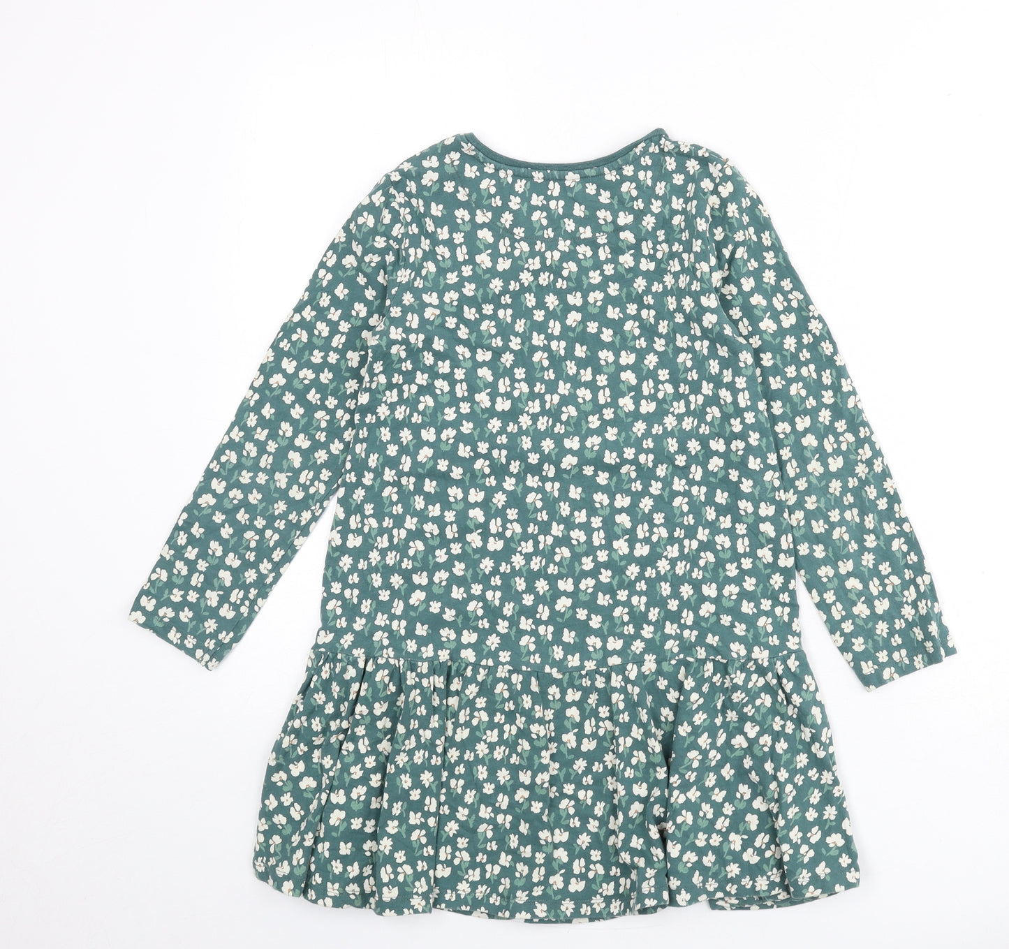 John Lewis Girls Green Floral Cotton A-Line Size 9 Years Round Neck Pullover