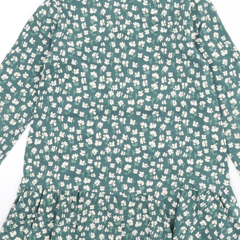 John Lewis Girls Green Floral Cotton A-Line Size 9 Years Round Neck Pullover