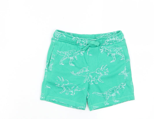 Marks and Spencer Boys Green Geometric Camel Sweat Shorts Size 4-5 Years Regular Drawstring - Dinosaur Print