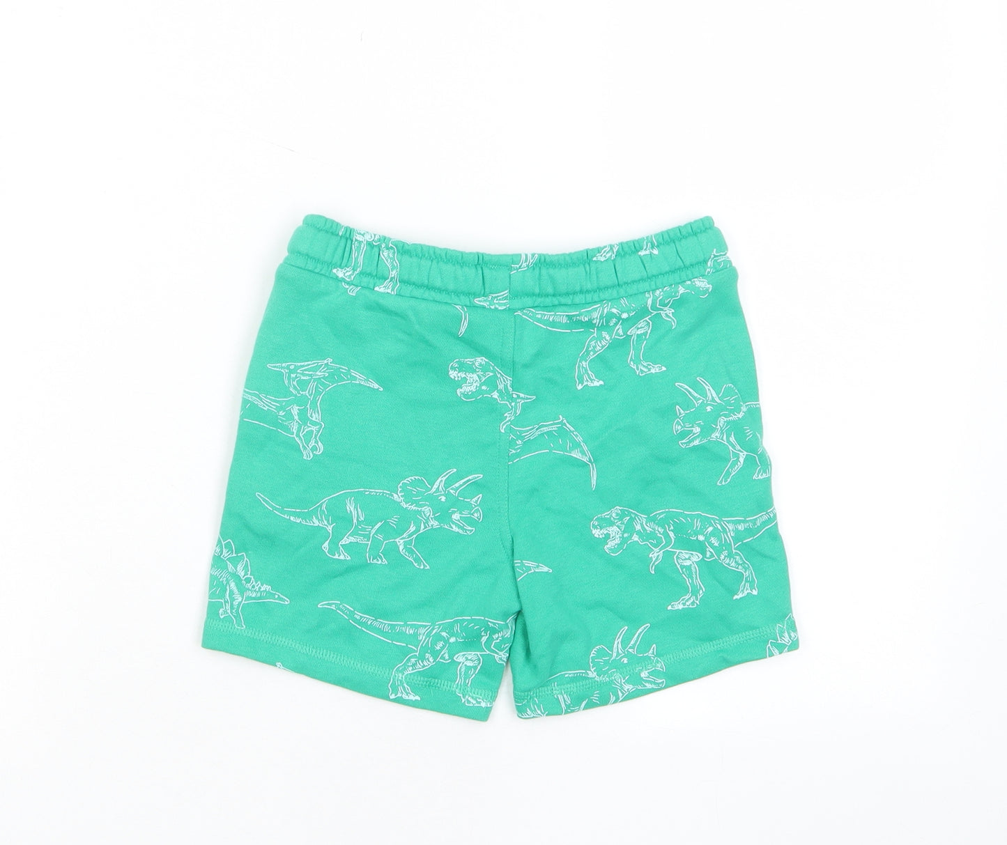 Marks and Spencer Boys Green Geometric Camel Sweat Shorts Size 4-5 Years Regular Drawstring - Dinosaur Print