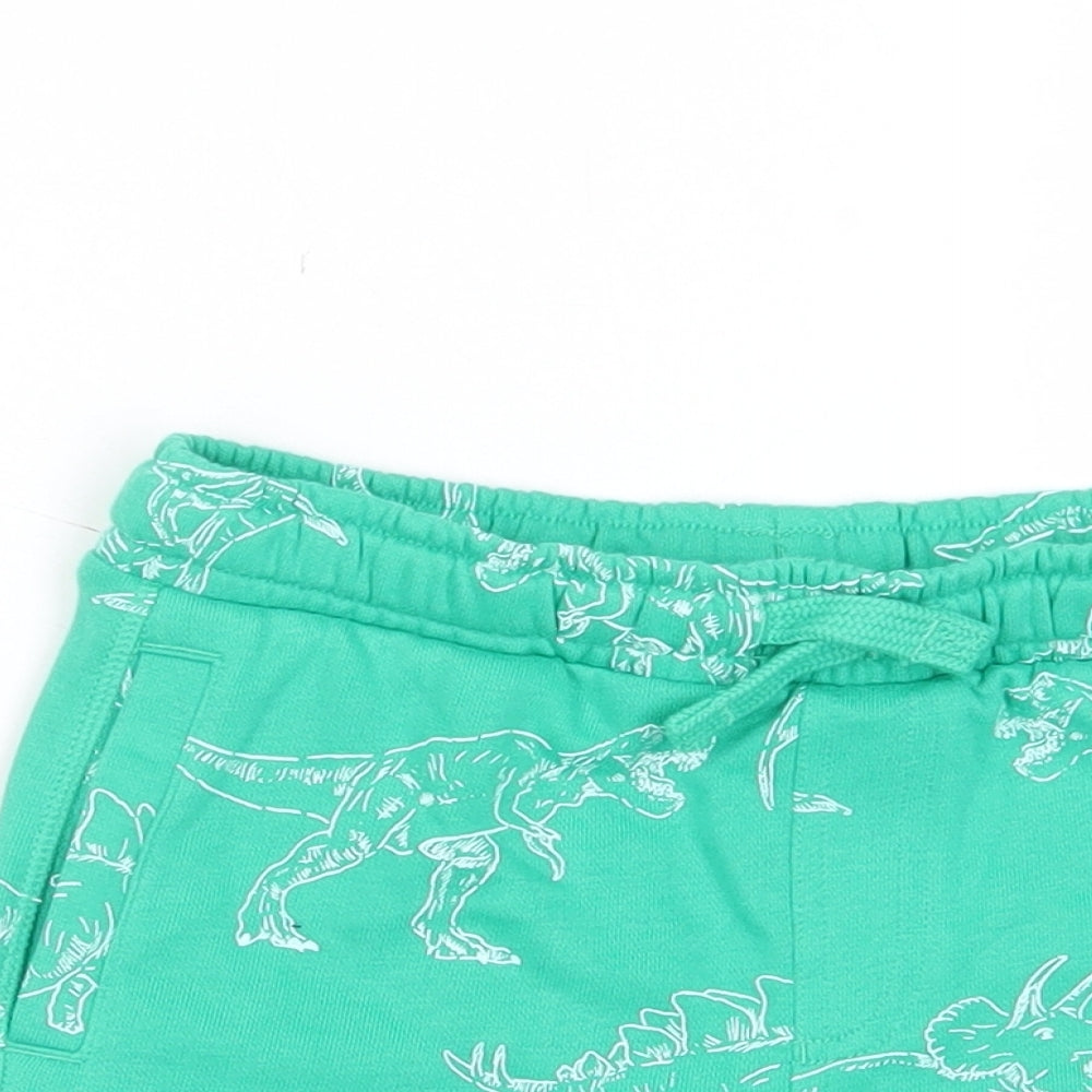 Marks and Spencer Boys Green Geometric Camel Sweat Shorts Size 4-5 Years Regular Drawstring - Dinosaur Print