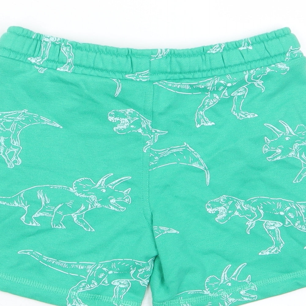 Marks and Spencer Boys Green Geometric Camel Sweat Shorts Size 4-5 Years Regular Drawstring - Dinosaur Print