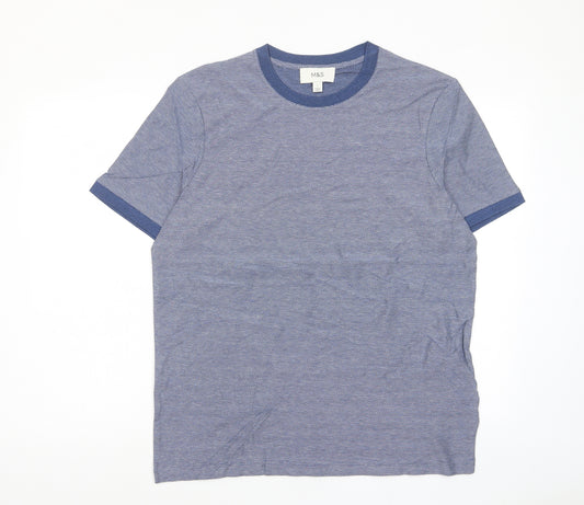 Marks and Spencer Mens Blue Cotton T-Shirt Size L Crew Neck