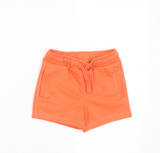 Marks and Spencer Boys Orange Cotton Sweat Shorts Size 2-3 Years Regular Drawstring - Pockets