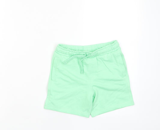 Marks and Spencer Boys Green Cotton Sweat Shorts Size 5-6 Years Regular Drawstring - Pockets