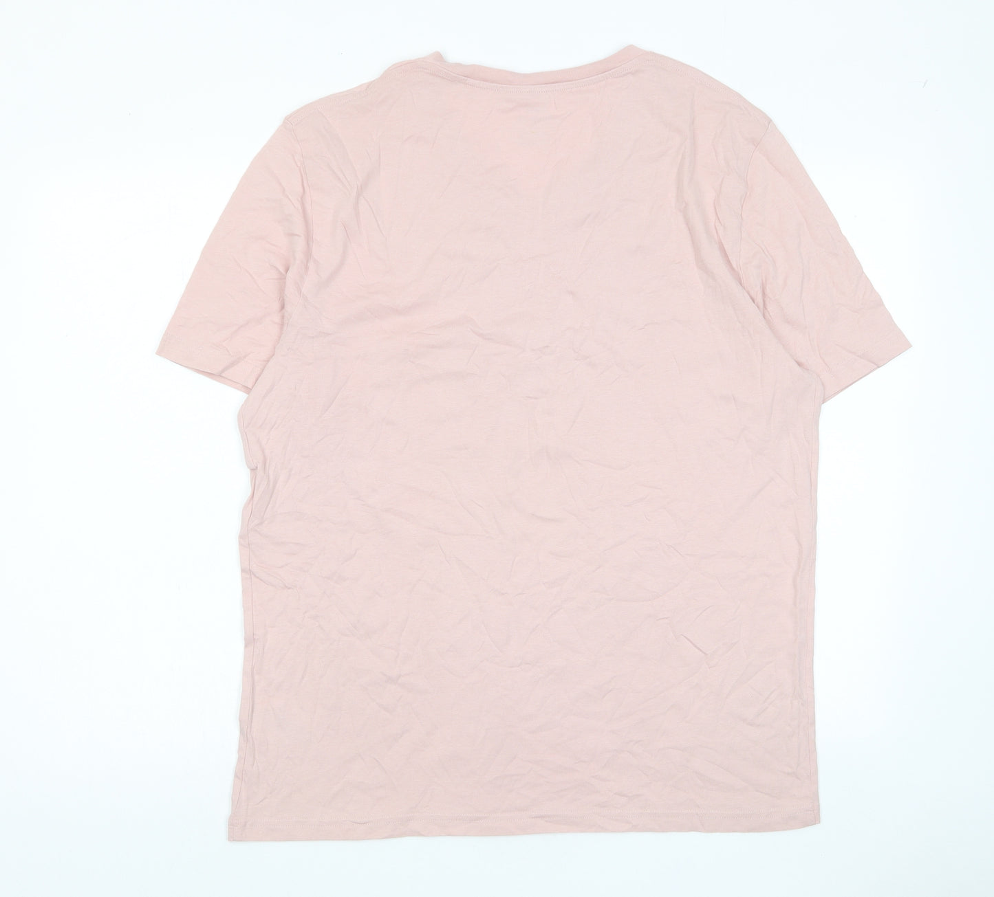 Marks and Spencer Mens Pink Cotton T-Shirt Size L V-Neck