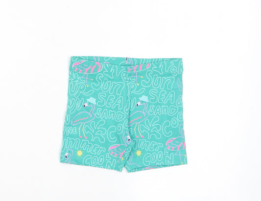 Marks and Spencer Girls Green Geometric Cotton Biker Shorts Size 3-4 Years Regular - Flamingos