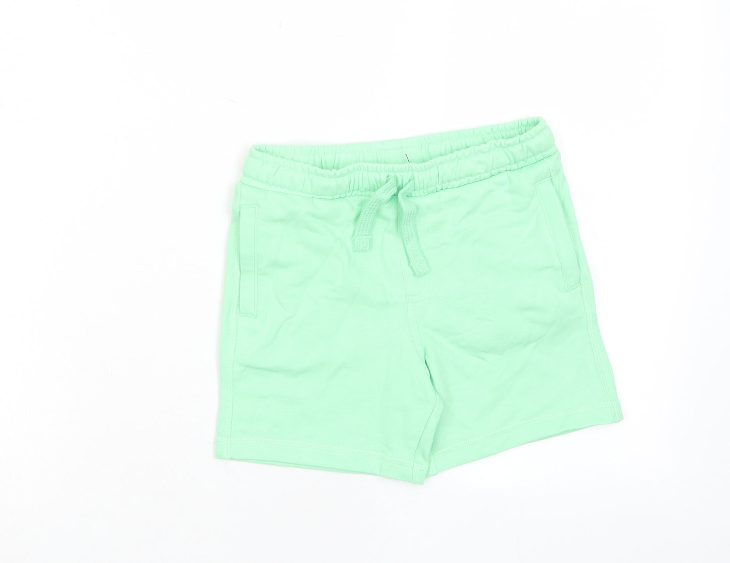 Marks and Spencer Boys Green Cotton Sweat Shorts Size 4-5 Years Regular Drawstring - Pockets