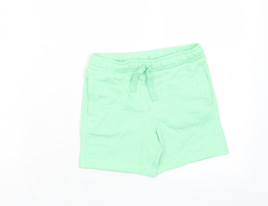 Marks and Spencer Boys Green Cotton Sweat Shorts Size 4-5 Years Regular Drawstring - Pockets