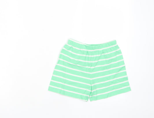 Marks and Spencer Girls Green Striped Cotton Bermuda Shorts Size 3-4 Years Regular