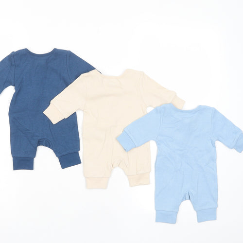 Marks and Spencer Boys Multicoloured Cotton Babygrow One-Piece Size Newborn Button - 3 Pack