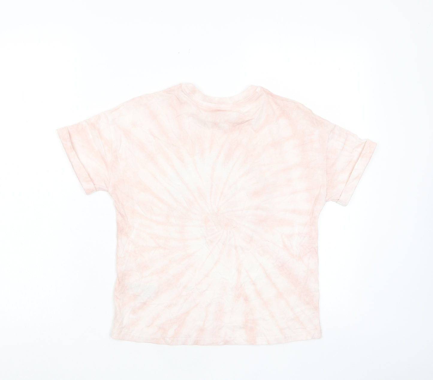 Marks and Spencer Girls Pink Geometric Cotton Basic T-Shirt Size 10-11 Years Crew Neck Pullover - Mystic Dreams