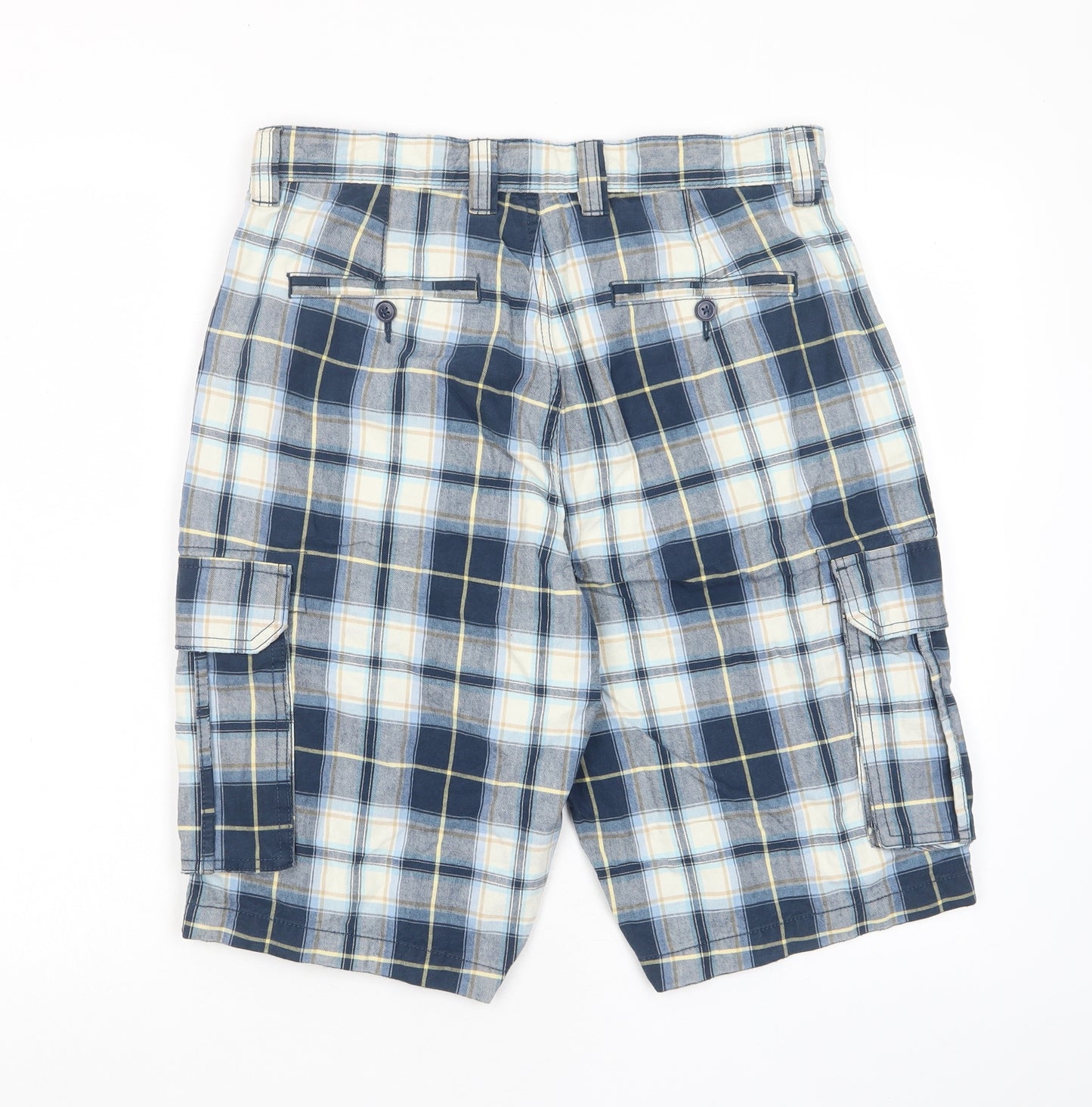 NEXT Mens Blue Plaid Cotton Bermuda Shorts Size 32 in L12 in Regular Zip - Pockets, Belt Loops