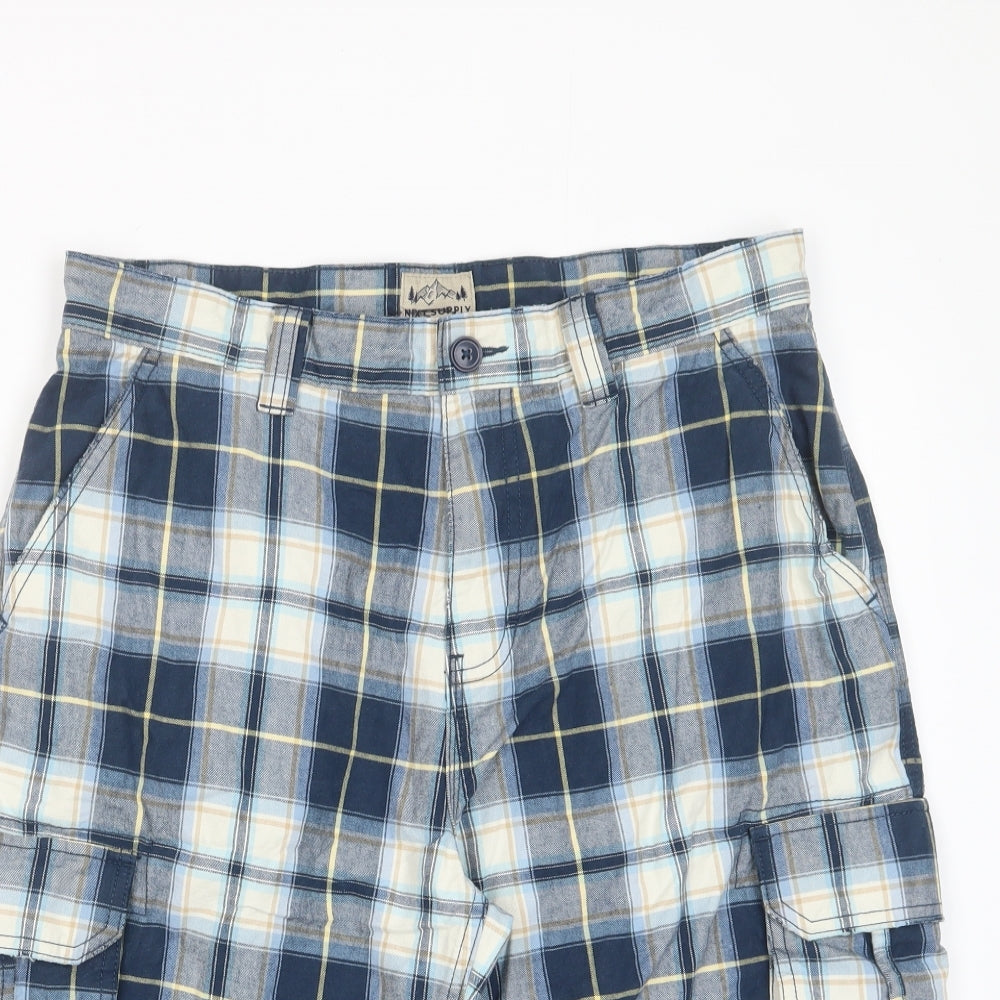 NEXT Mens Blue Plaid Cotton Bermuda Shorts Size 32 in L12 in Regular Zip - Pockets, Belt Loops