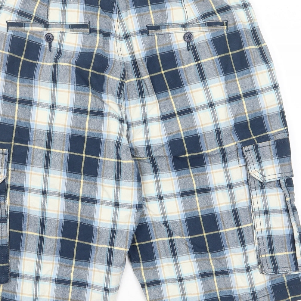 NEXT Mens Blue Plaid Cotton Bermuda Shorts Size 32 in L12 in Regular Zip - Pockets, Belt Loops