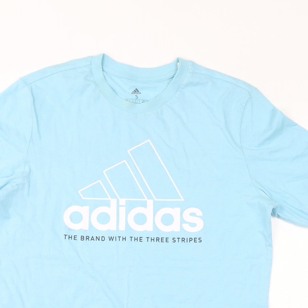 adidas Mens Blue Cotton T-Shirt Size S Crew Neck - Logo