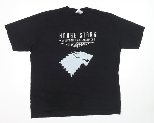 Fruit of the Loom Mens Black Cotton T-Shirt Size XL Round Neck - House Of the Stark Game Of Thrones