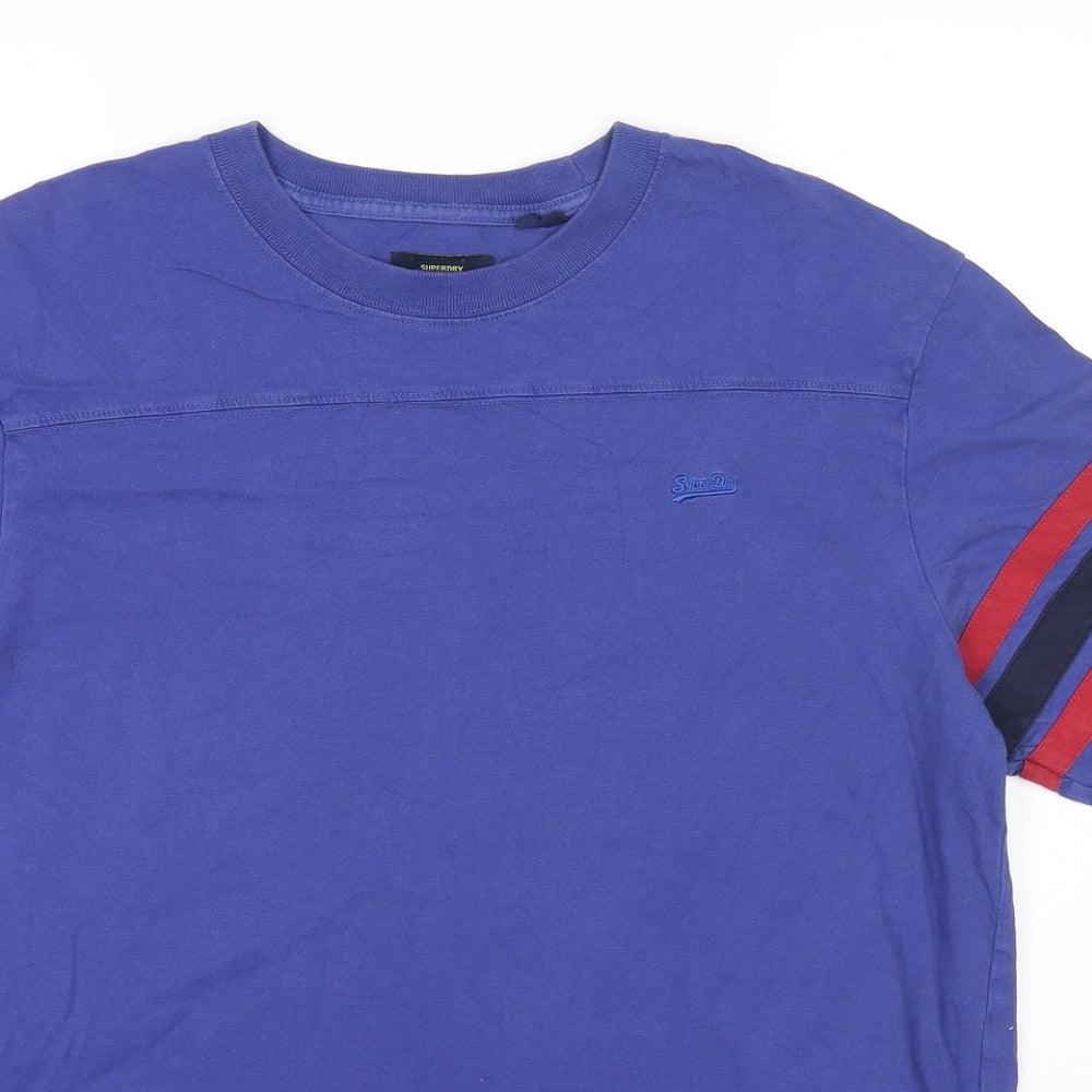 Superdry Mens Blue Cotton T-Shirt Size L Round Neck