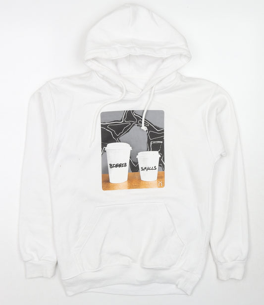 Little White Lies Mens White Cotton Pullover Hoodie Size S - Coffee Biggie Smalls