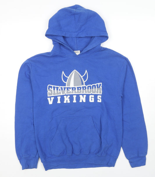 Gildan Mens Blue Cotton Pullover Hoodie Size S - Silverbrook Vikings