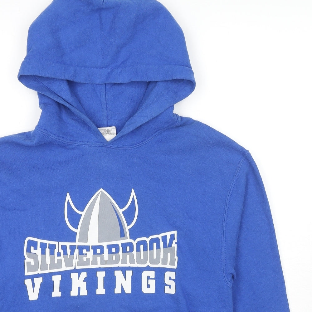 Gildan Mens Blue Cotton Pullover Hoodie Size S - Silverbrook Vikings