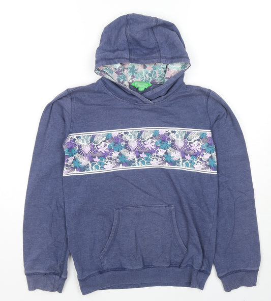 Mountain Warehouse Girls Blue Cotton Pullover Hoodie Size 13 Years Pullover - Flowers