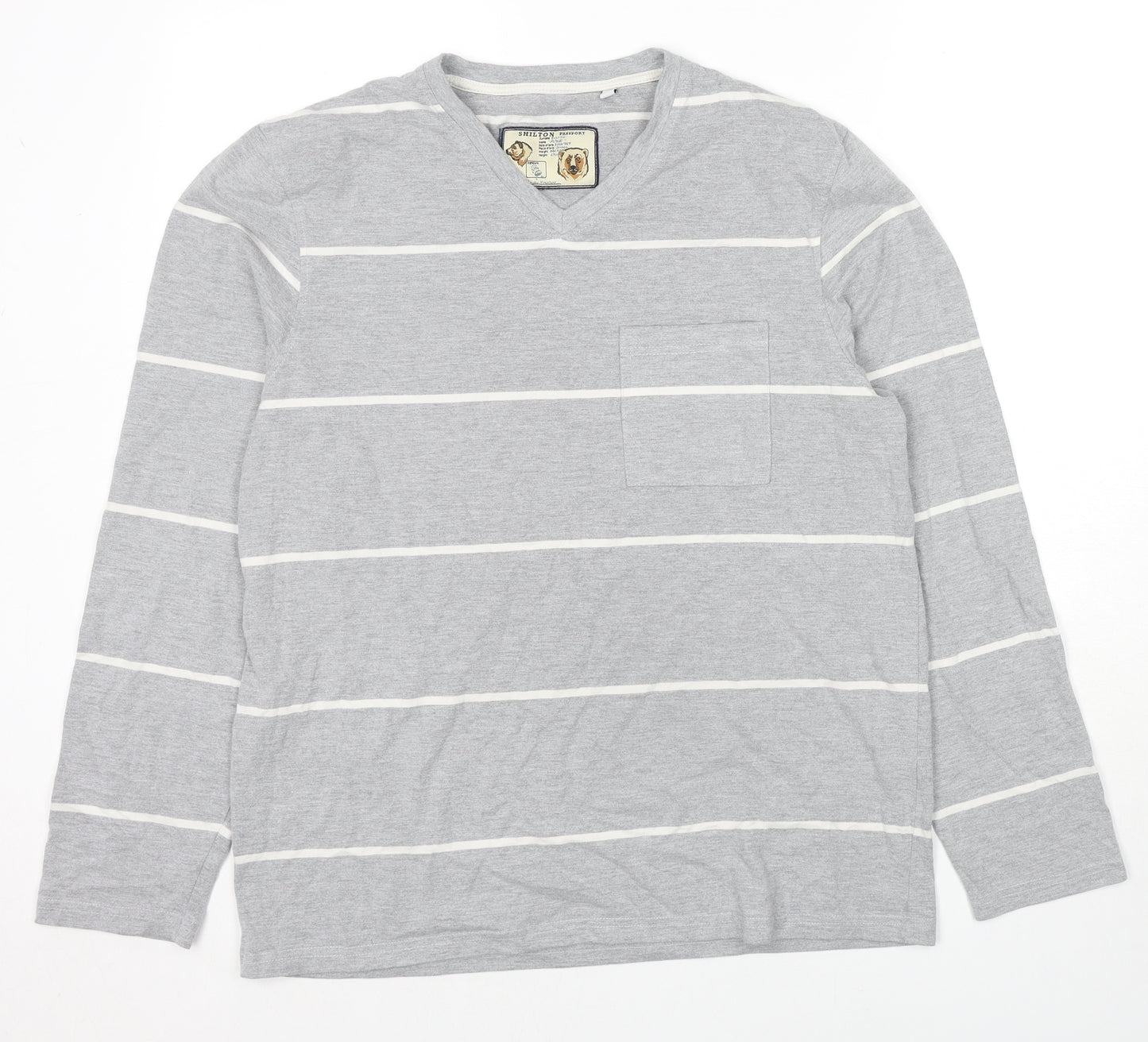 Shilton Passport Mens Grey Striped Polyester Pullover Sweatshirt Size M