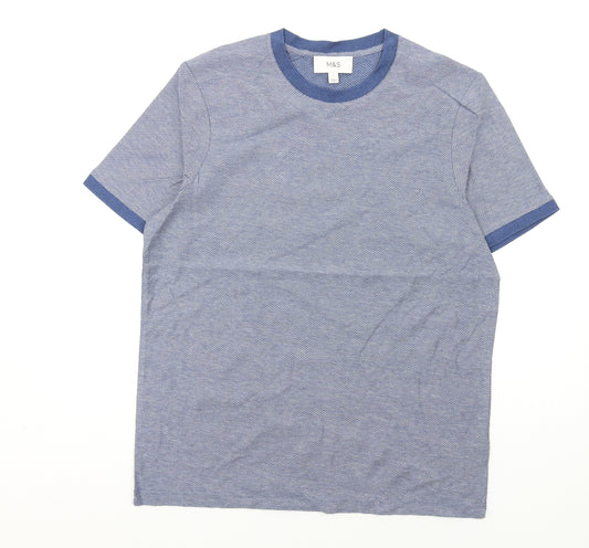 Marks and Spencer Mens Blue Cotton T-Shirt Size L Round Neck