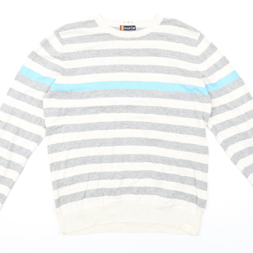 SoulCal&Co Mens Multicoloured Crew Neck Striped Cotton Pullover Jumper Size L Long Sleeve