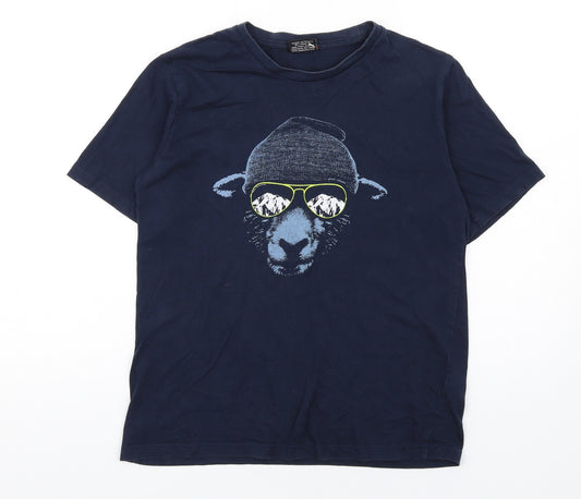 Global Culture Boys Blue Cotton Basic T-Shirt Size 12 Years Round Neck Pullover - Sheep