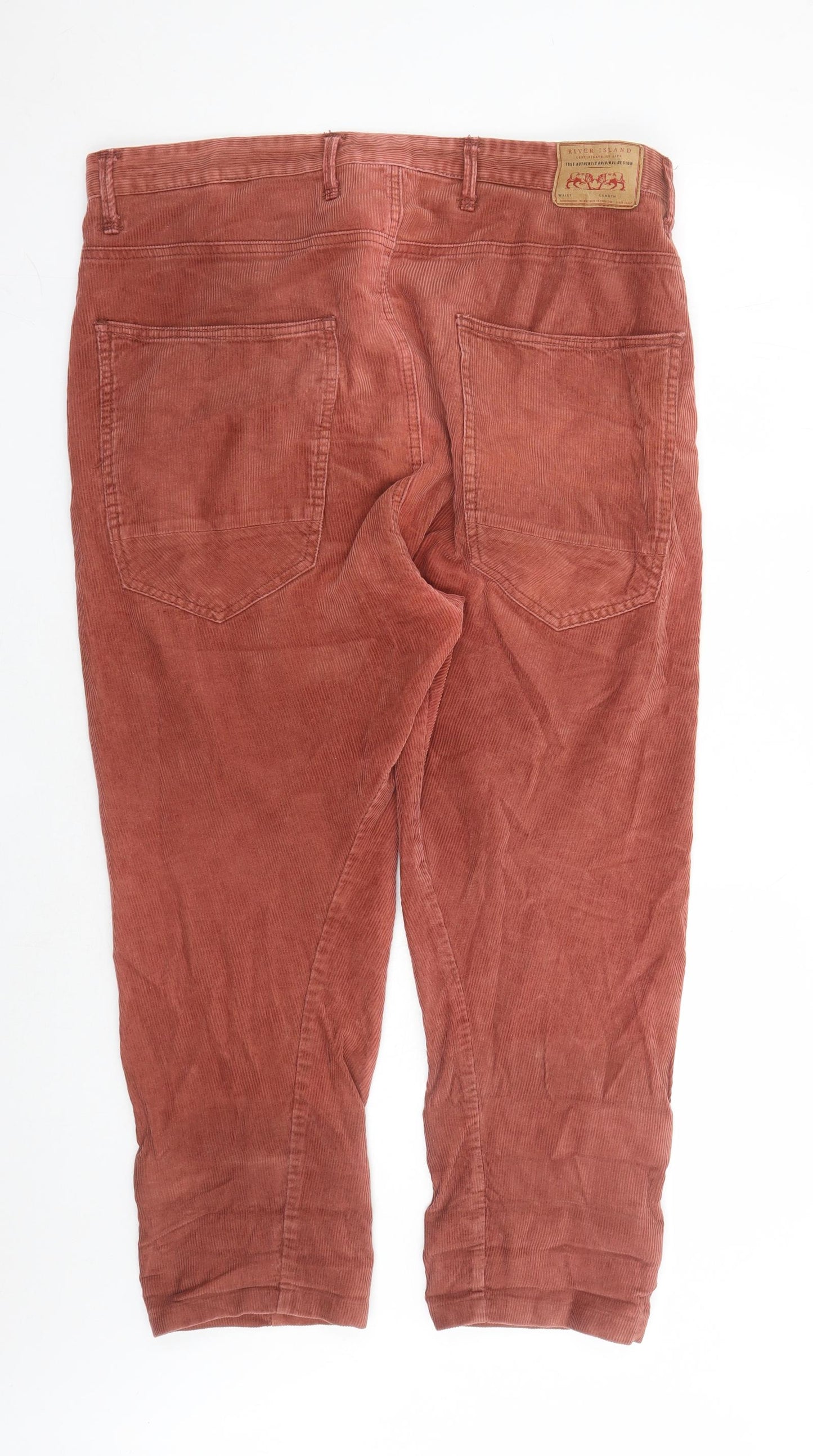 River Island Mens Brown Cotton Carrot Trousers Size 36 in L26 in Regular Zip - Short Leg