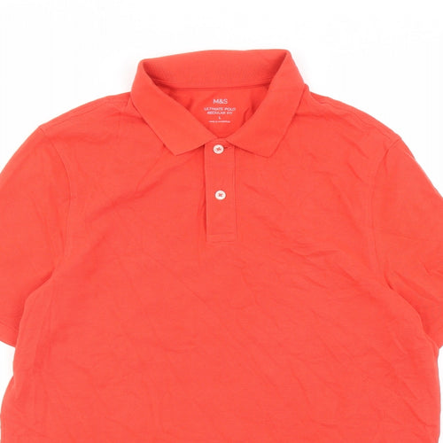 Marks and Spencer Mens Red Cotton Polo Size L Collared Button