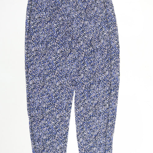 Marks and Spencer Womens Blue Animal Print Viscose Carrot Leggings Size 10 L27 in - Elasticated Waist Leopard Pattern