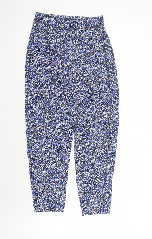 Marks and Spencer Womens Blue Animal Print Viscose Carrot Leggings Size 10 L27 in - Elasticated Waist Leopard Pattern