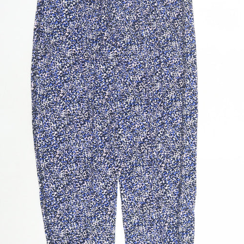 Marks and Spencer Womens Blue Animal Print Viscose Carrot Leggings Size 10 L27 in - Elasticated Waist Leopard Pattern