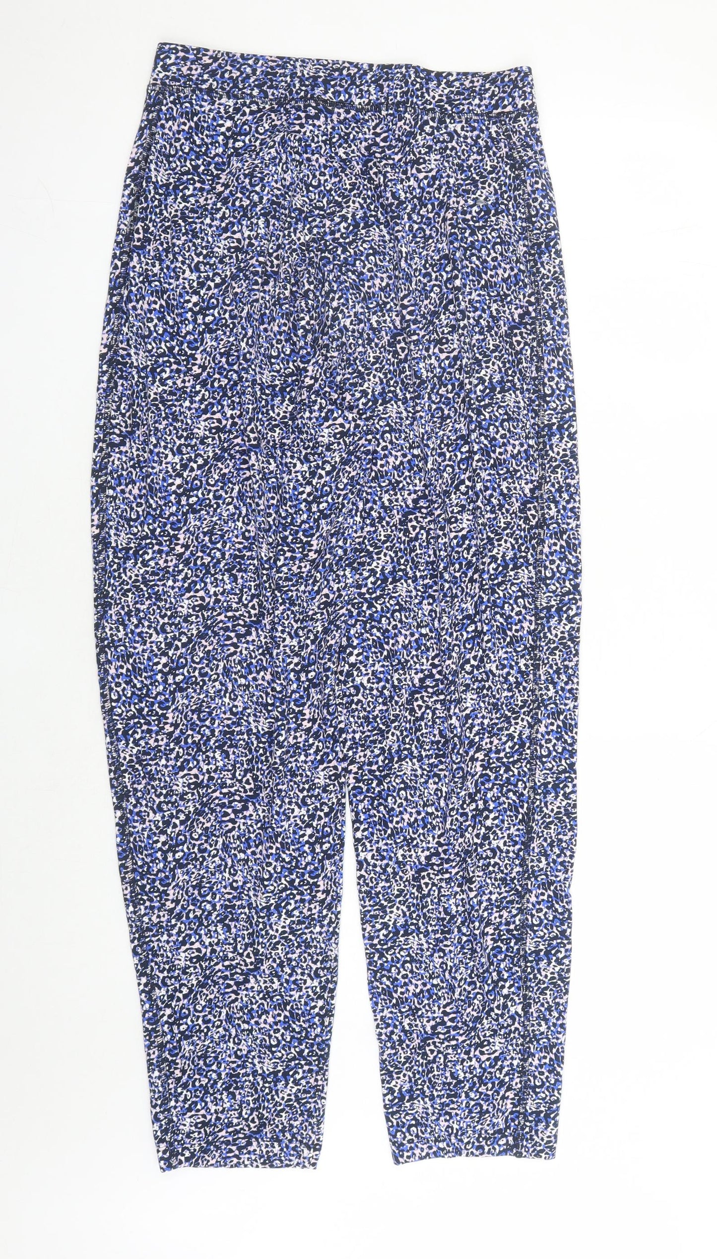 Marks and Spencer Womens Blue Animal Print Viscose Carrot Leggings Size 10 L27 in - Elasticated Waist Leopard Pattern