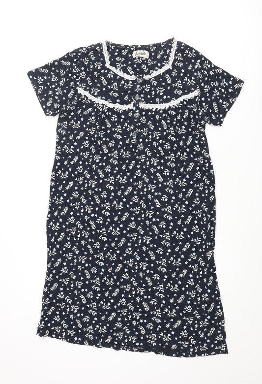 Arista Womens Blue Floral Cotton Cami Dress Size 8 Button - Lace Trim Button Size 8-10